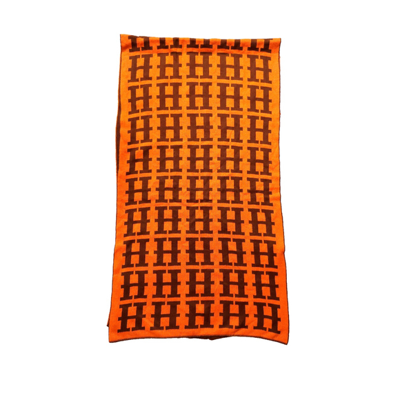 HERMÈS Iconic Brown & Orange Reversibile H Print Wool Scarf Pre-owned - Picture 8 of 16
